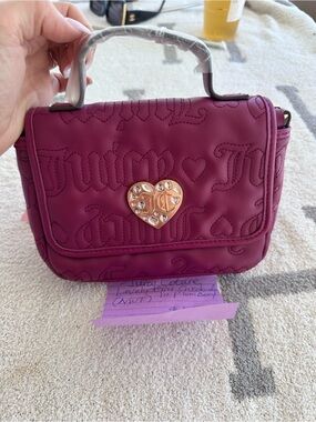 Juicy Couture Deep Magenta Quilted Logo Heart-Embellished Mini Top-Handle Bag